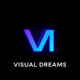 Minimal neon VM logo for video editing studio “Визуальные Мечты”, purple-cyan on black